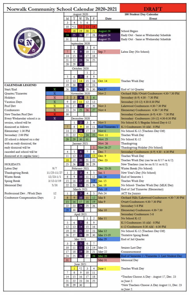 Staff Work Days and Virtual Parent Teacher Conferences Information